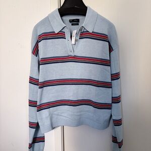GAP 100% cotton relaxed polo sweater striped sail blue